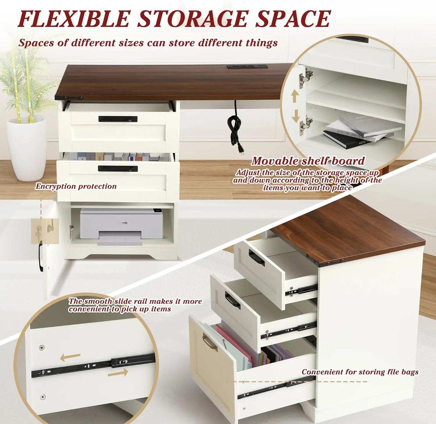 Farmhouse L Shaped Office Desk with Drawers