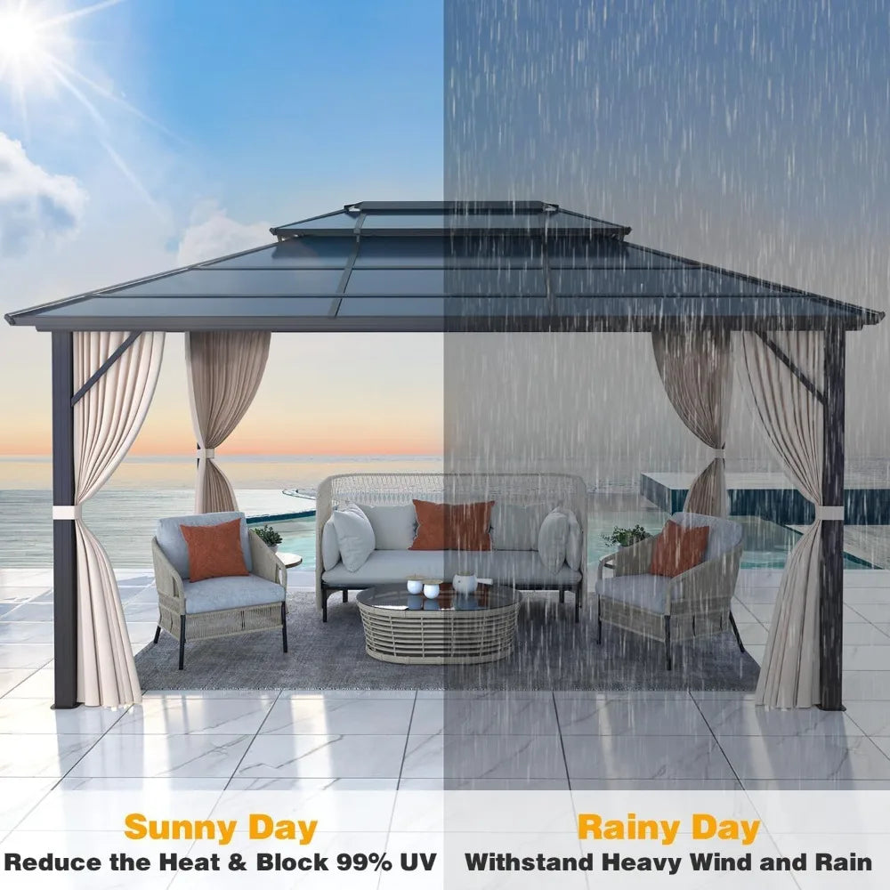 10x13ft Hardtop Gazebo with Double Roof