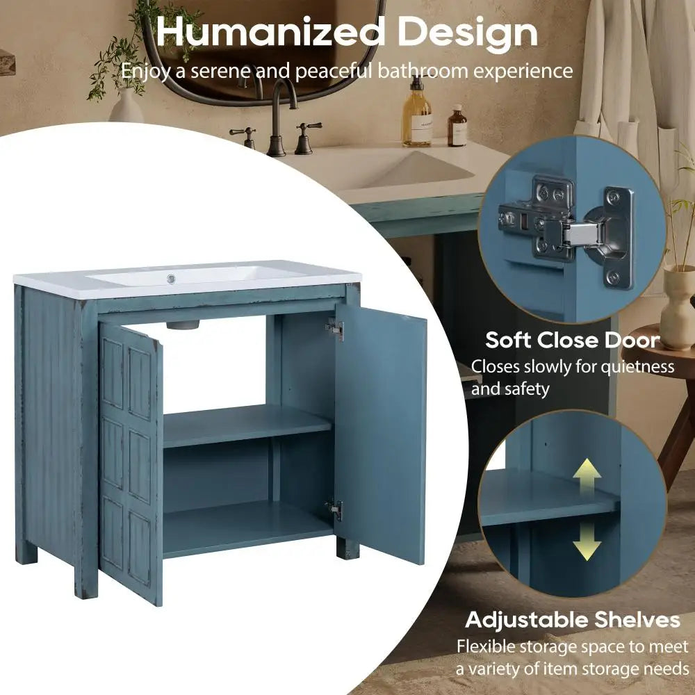 36" Pedestal Sink Cabinet with 2 Soft-Close Doors