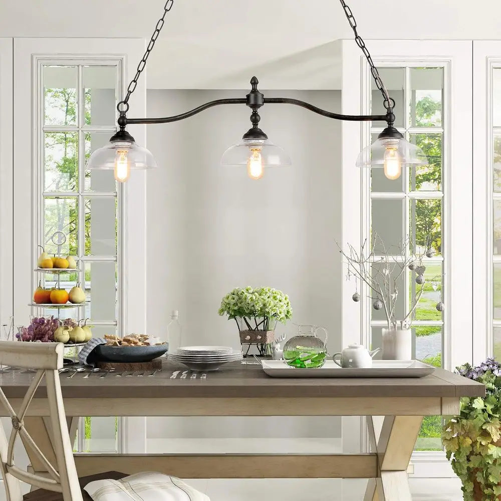 Rustic Black Metal Chandelier with Clear Glass