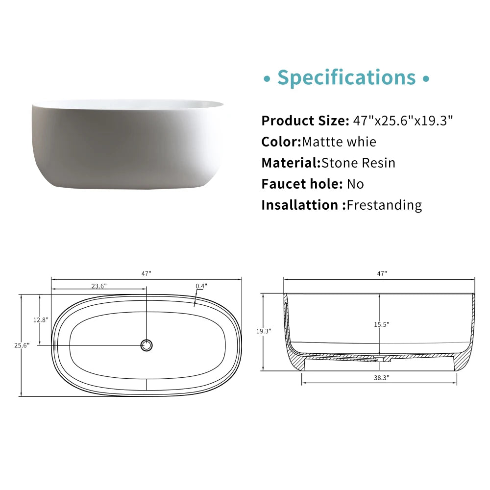 47'' Modern Independent Surface Resin Stone Bathtub