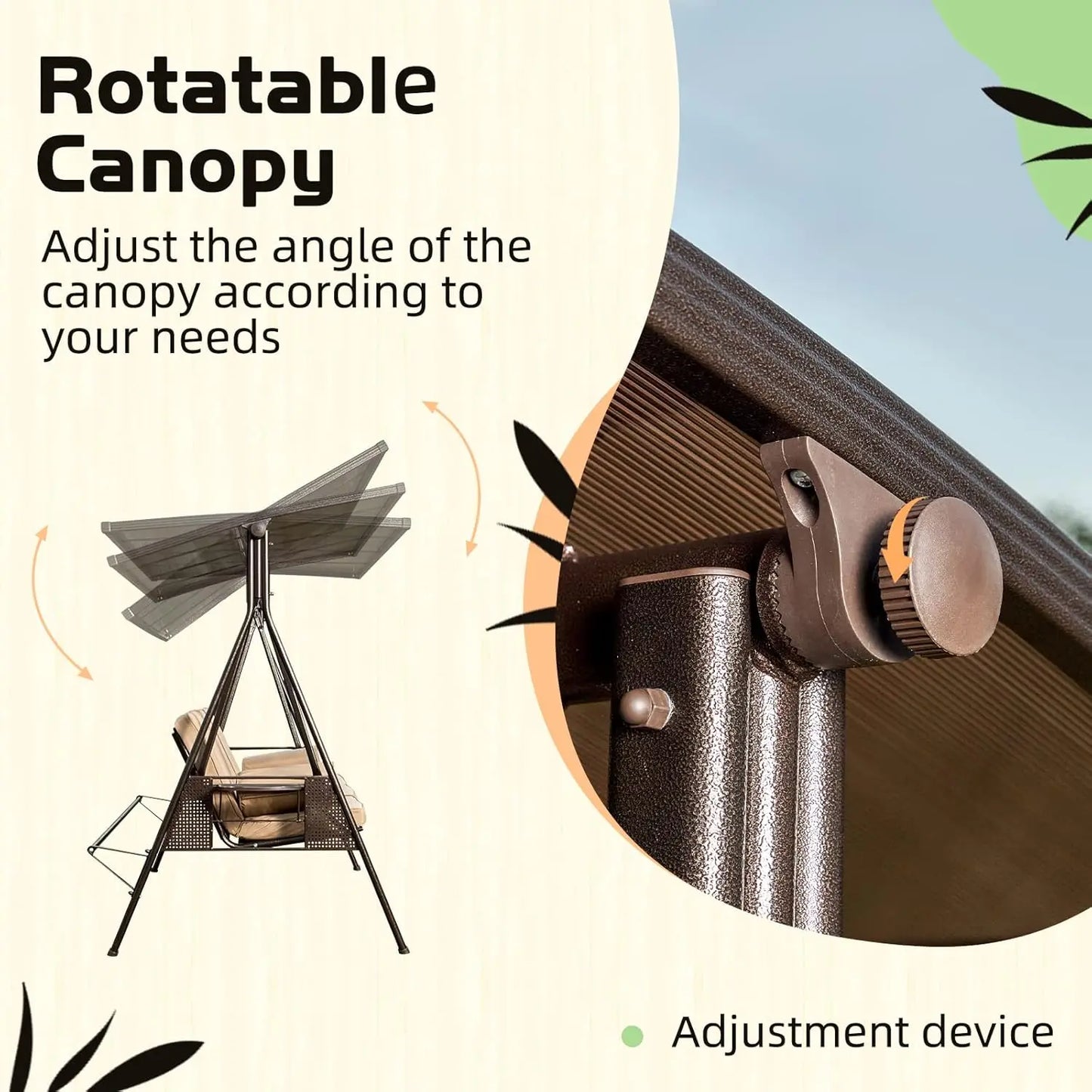 3 Seat Patio Swing with 2 Side Cup Holder