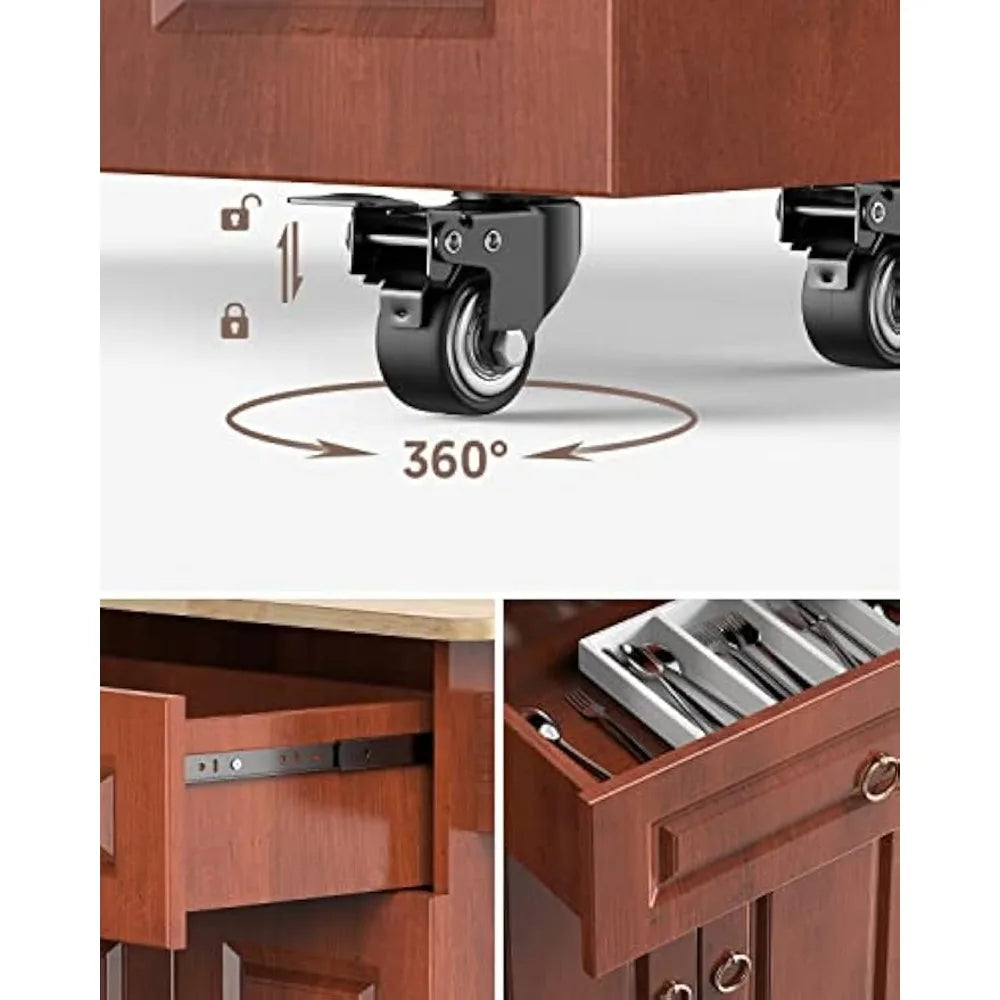 Wood Kitchen Island Cart with Drop Leaf Countertop