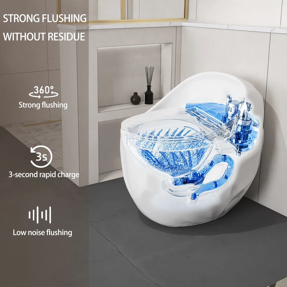 1-Piece Single Flush Egg Shape Toilet in Glossy White