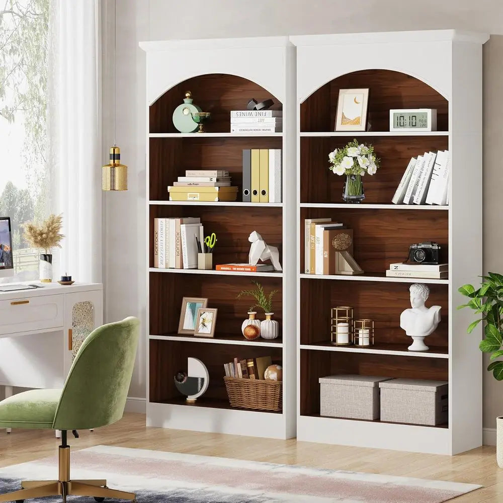 2-Piece Vintage White Oak Bookshelf Set
