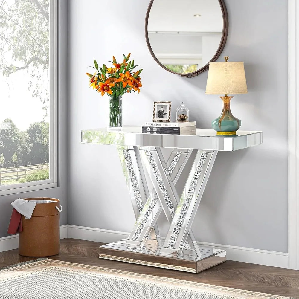 Modern Diamond Inlay Entryway Console Table
