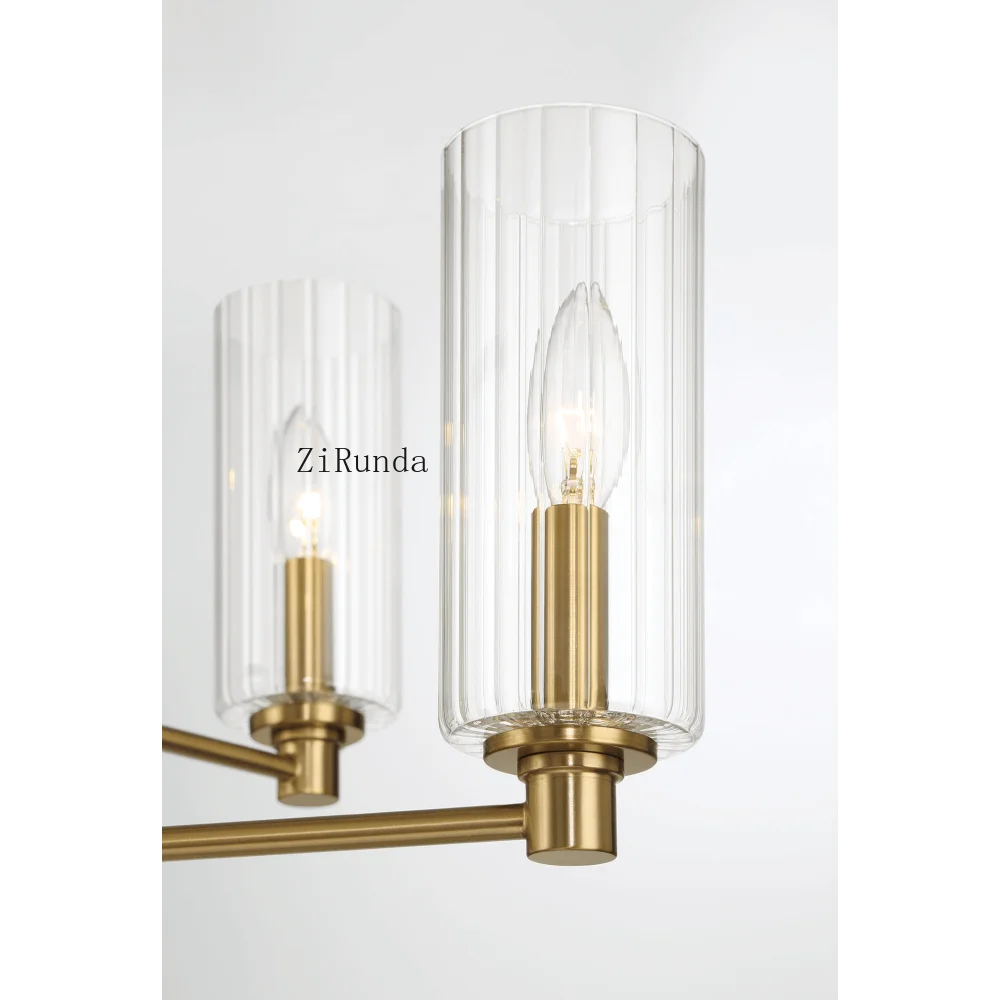 Timeless Six Lights Chandelier With Clear Ribbed Glass - Satin Brass