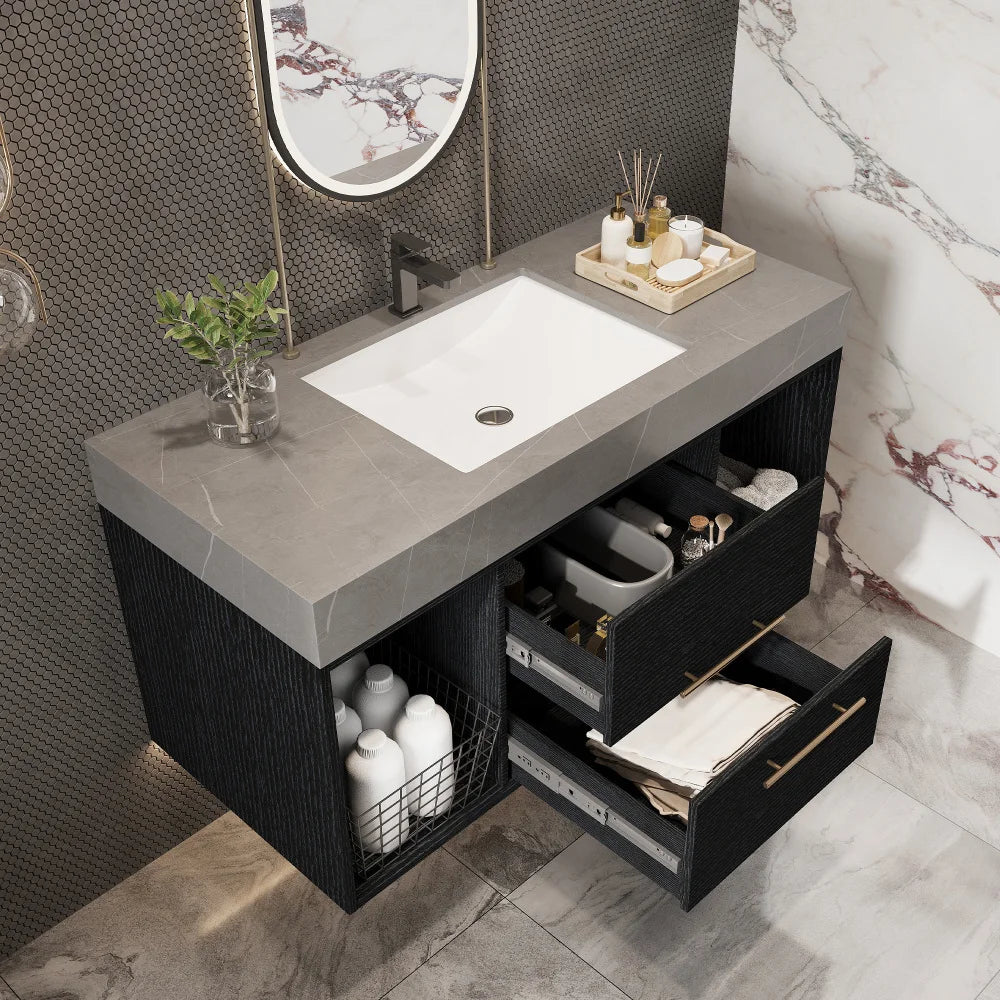 39.4" Single Floating Vanity with Faux Marble Ceramic Sink