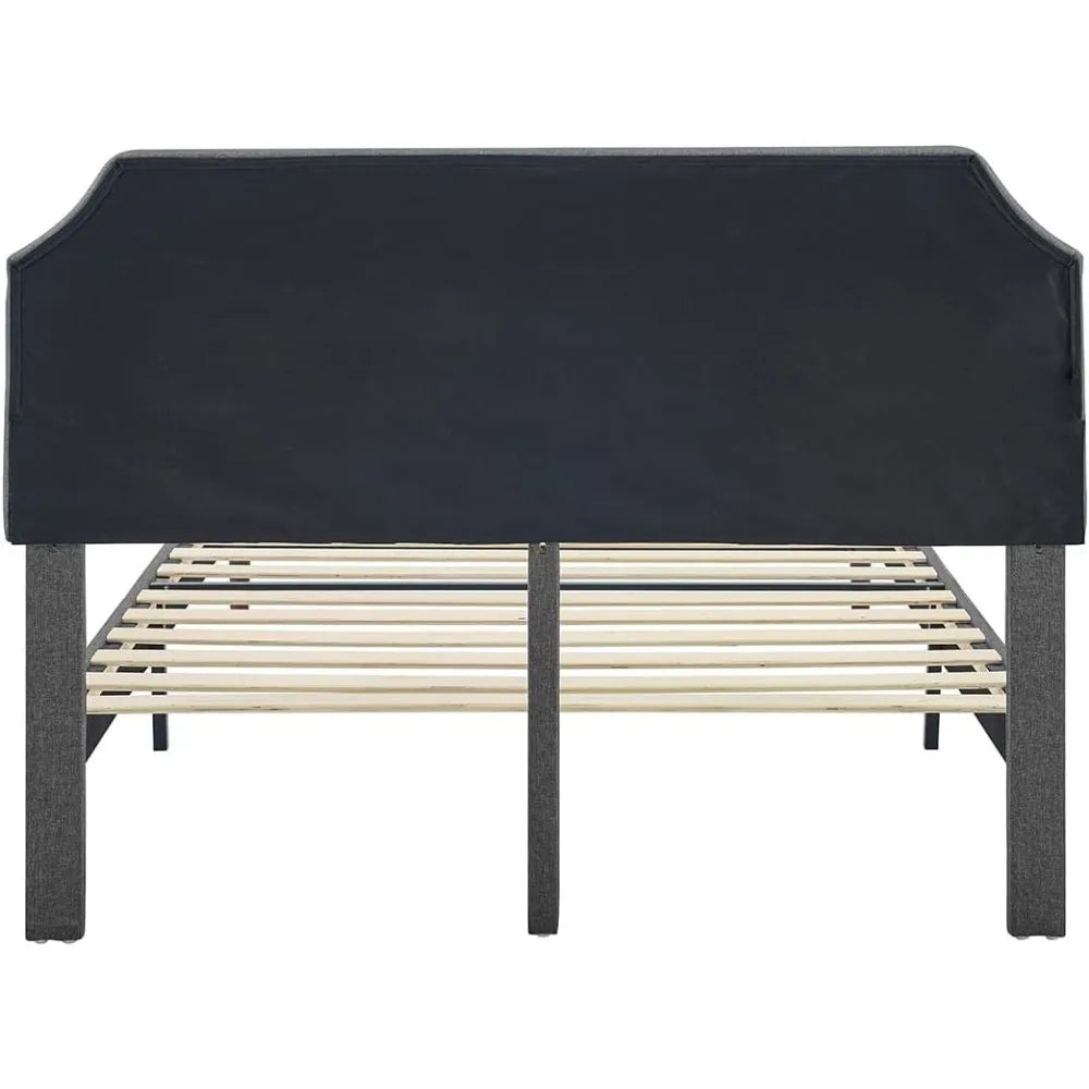 Bed Frame Queen Size Platform with Tufted Upholstered Headboard and Wood Slat Support,Adjustable Height Headboards