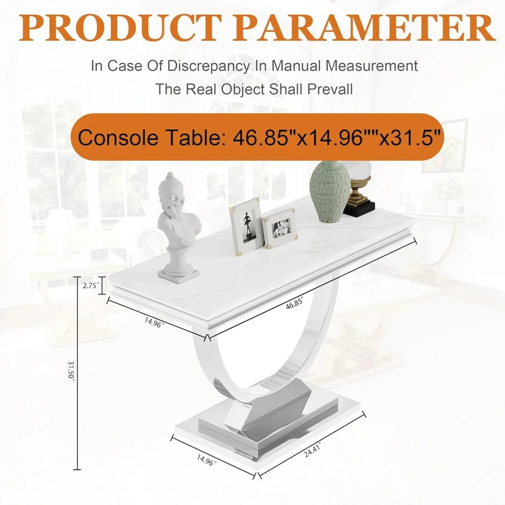 Modern Rectangular Entryway Table w/ White Faux Marble