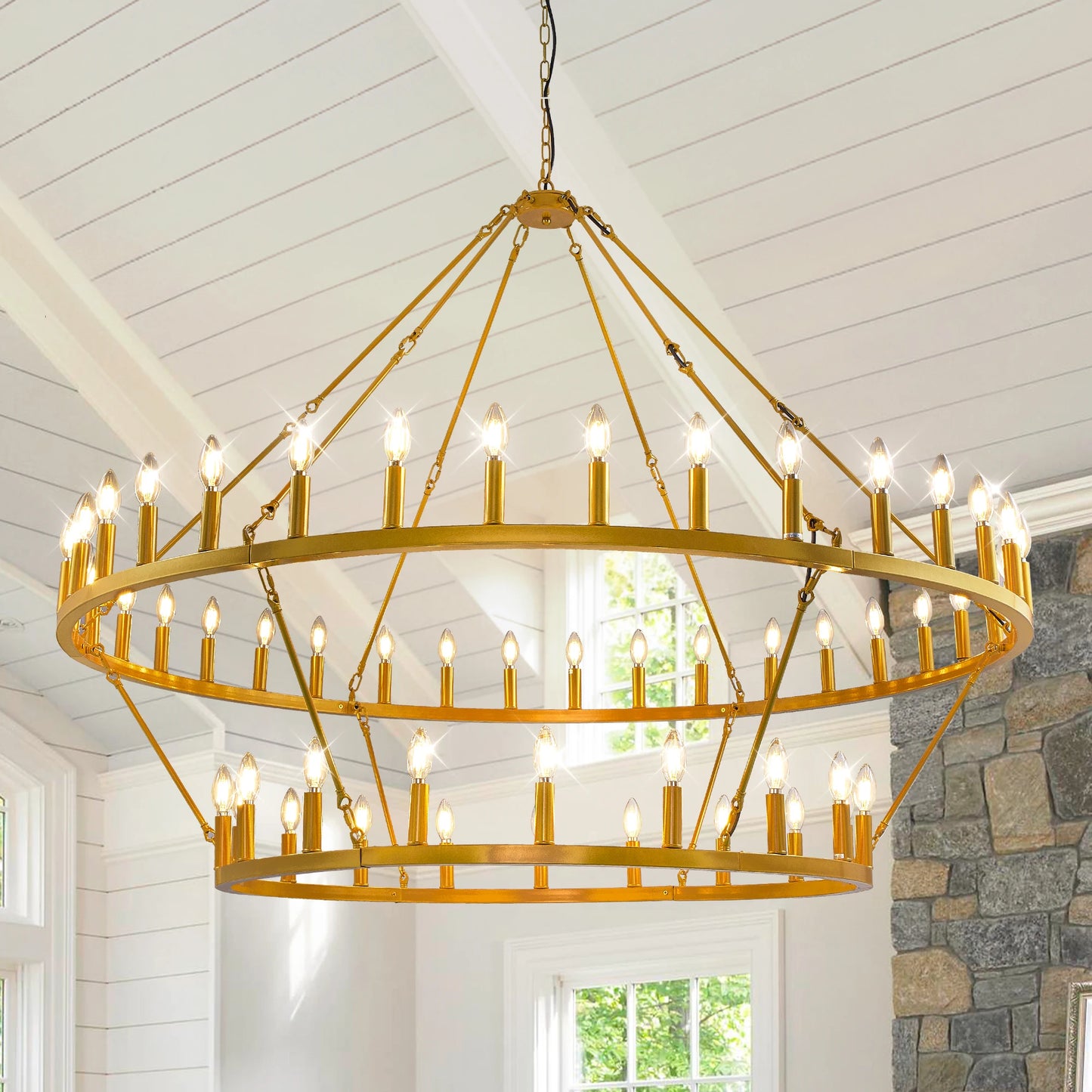 Modern Rustic 2 Tiers Wagon Wheel Chandelier