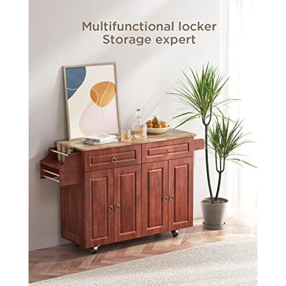 Wood Kitchen Island Cart with Drop Leaf Countertop