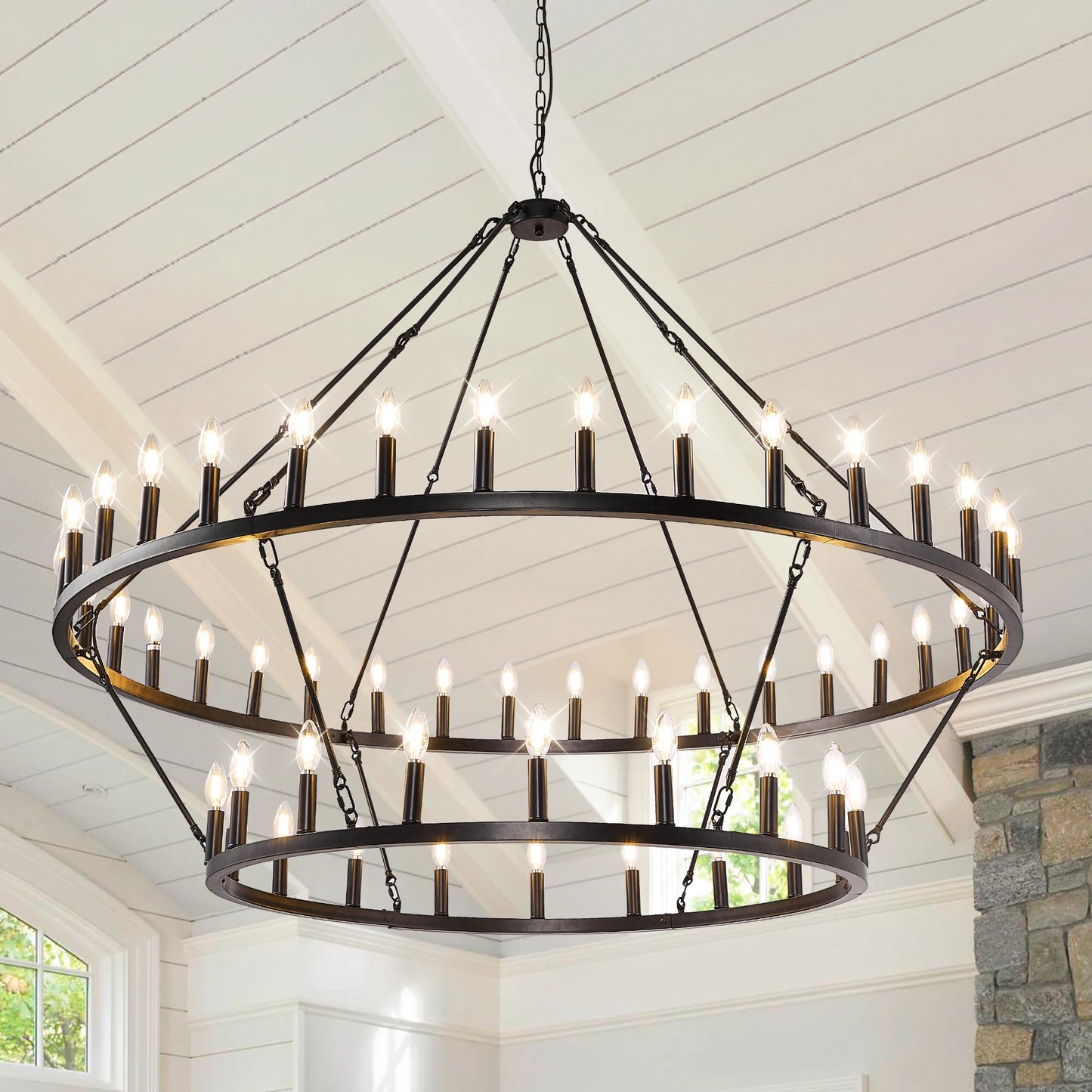 Modern Rustic 2 Tiers Wagon Wheel Chandelier