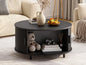 Round Fluted Wood Coffee Table with Storage