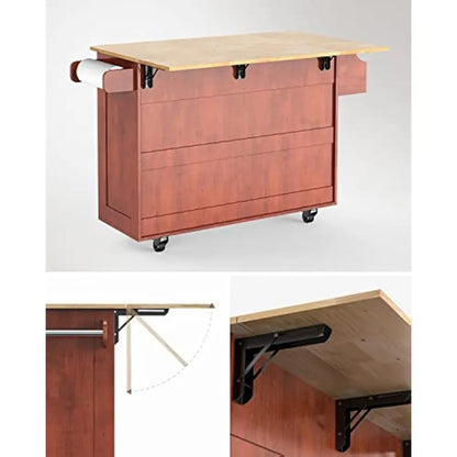 Wood Kitchen Island Cart with Drop Leaf Countertop