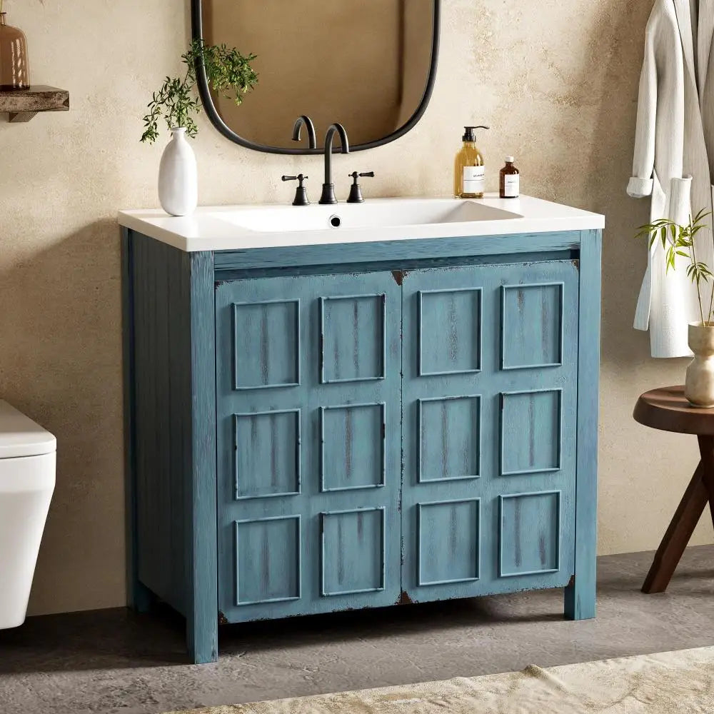 36" Pedestal Sink Cabinet with 2 Soft-Close Doors