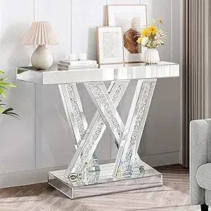 Modern Diamond Inlay Entryway Console Table