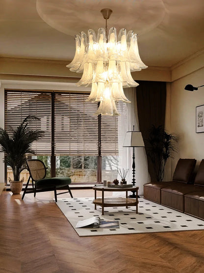 Cloudy White Glass Flower Petal Vintage Chandelier