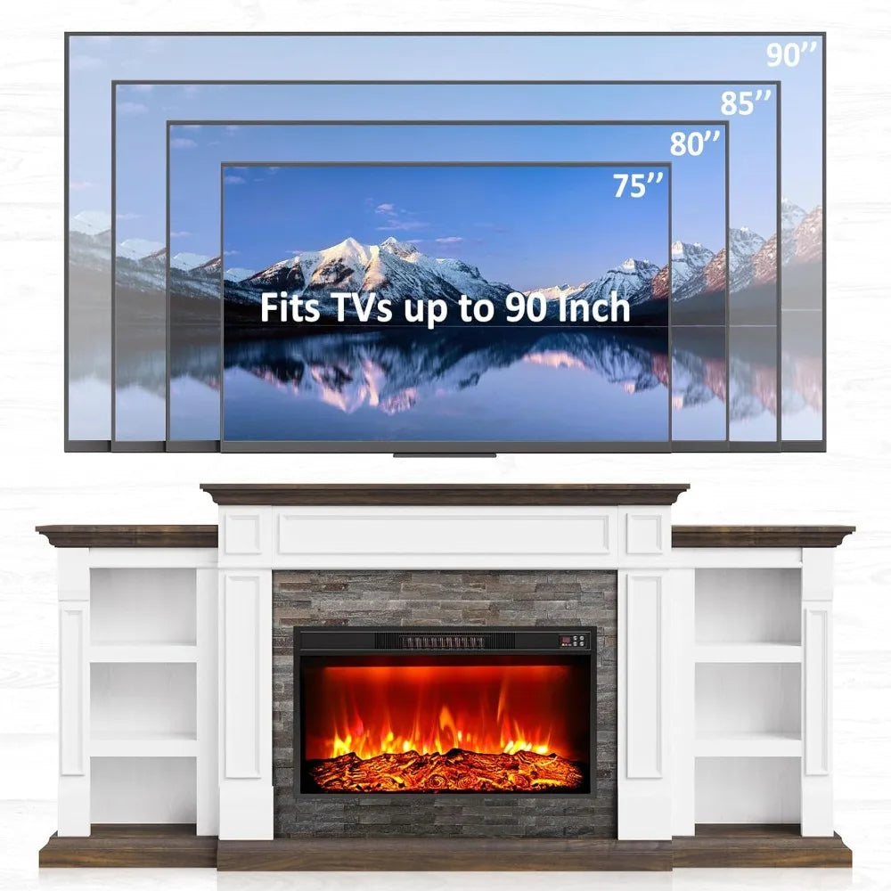 80" Electric Fireplace TV Stand with Mantel