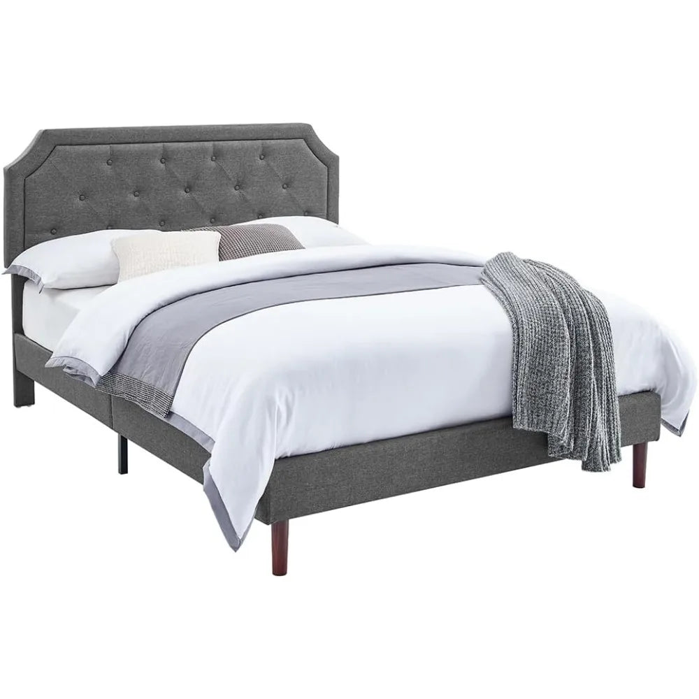 Bed Frame Queen Size Platform with Tufted Upholstered Headboard and Wood Slat Support,Adjustable Height Headboards