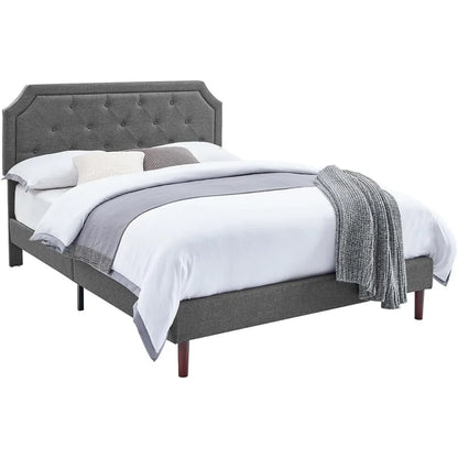 Bed Frame Queen Size Platform with Tufted Upholstered Headboard and Wood Slat Support,Adjustable Height Headboards