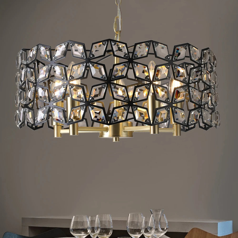 39" Modern Black Gold Crystal Chandelier