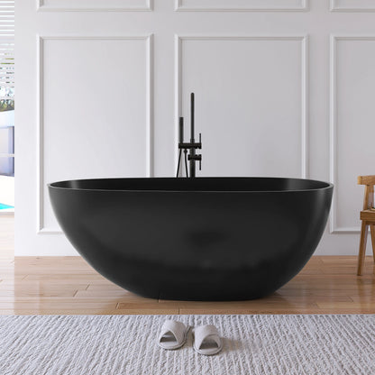 59" Matte Black Stone Resin Freestanding Bathtub