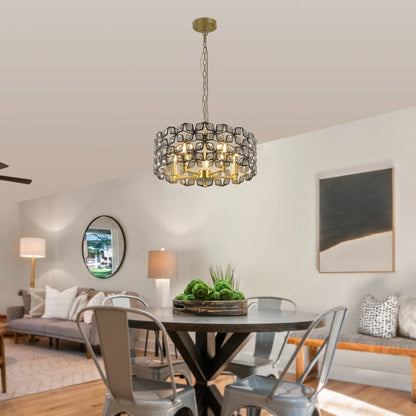 39" Modern Black Gold Crystal Chandelier