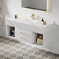 Modern Wall-Mounted White Stone Sink Vanity