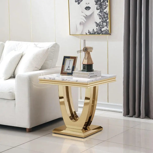 22 " Luxury White Faux Marble Nightstand/ Side Table
