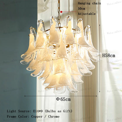 Cloudy White Glass Flower Petal Vintage Chandelier