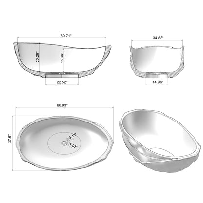 67" Freestanding Solid Surface Soaking Bathtub