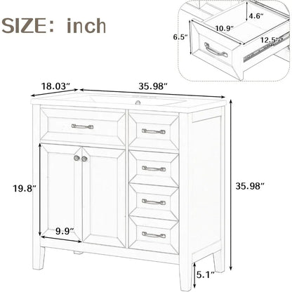 36" Free Standing Single Basin Vanity with 2 Doors Cabinet and 3 Drawers,