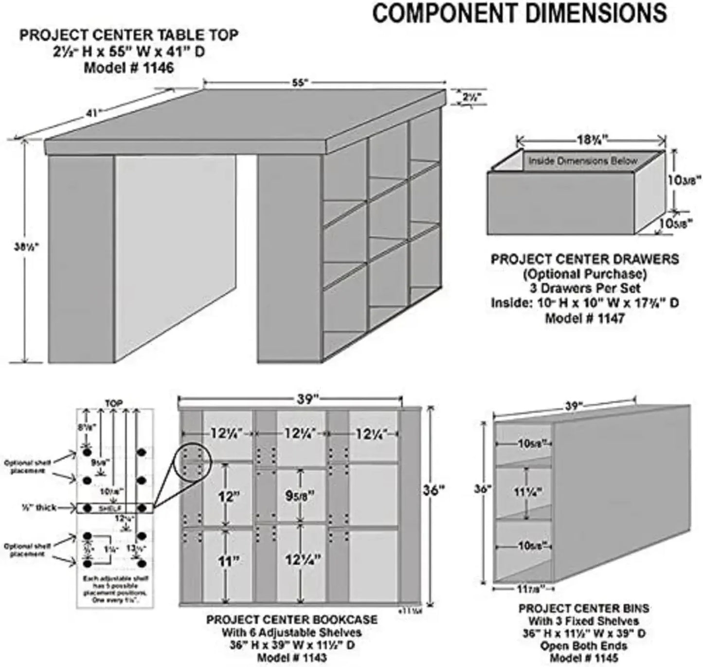 Project Center Desk with Two 9-Cubby Bookcase Sides