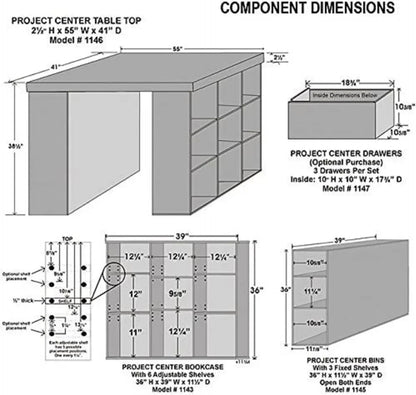 Project Center Desk with Two 9-Cubby Bookcase Sides