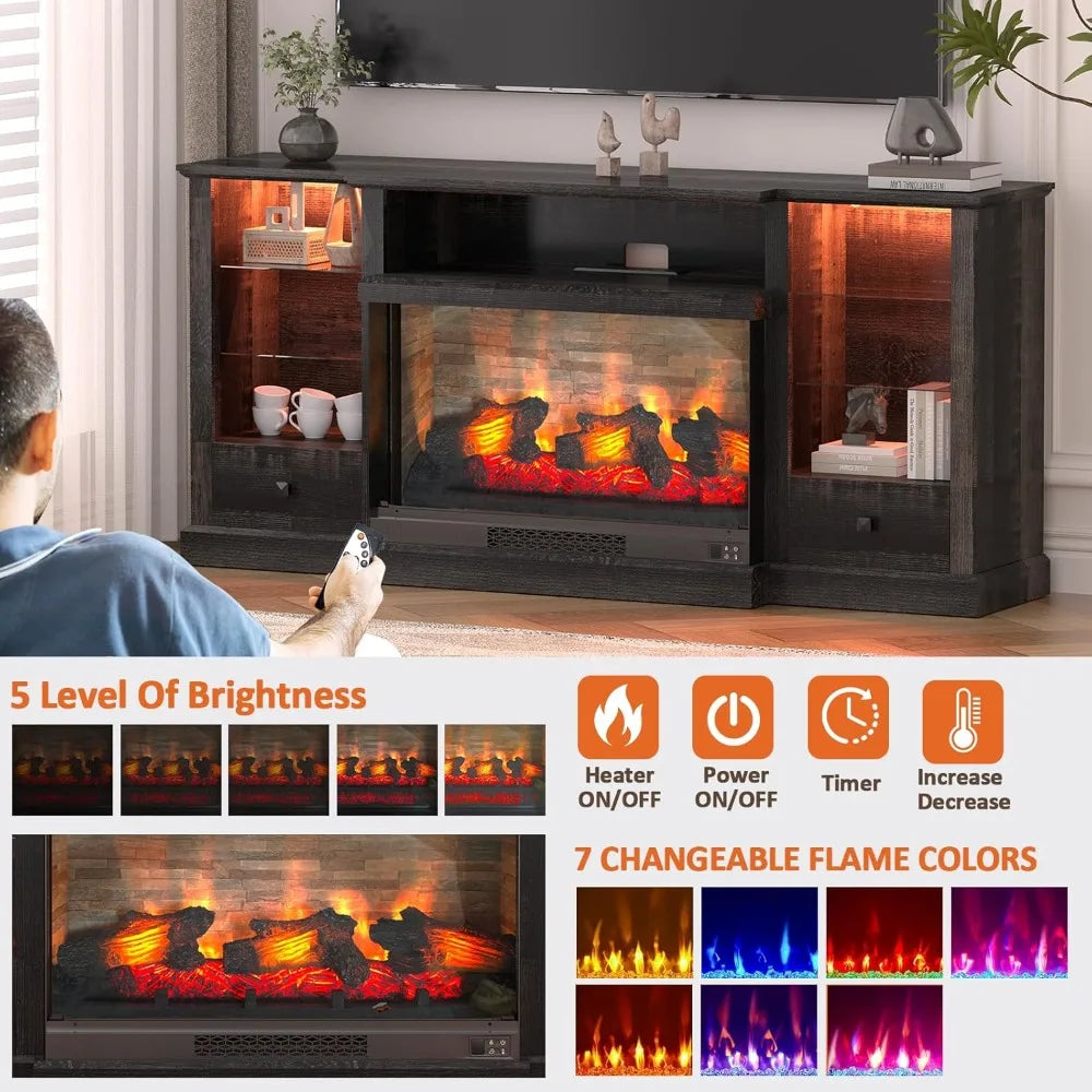 36' Electric Fireplace TV Stand for 80 Inch TV