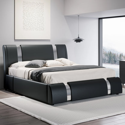 Modern Faux Leather Bed Frame with Iron