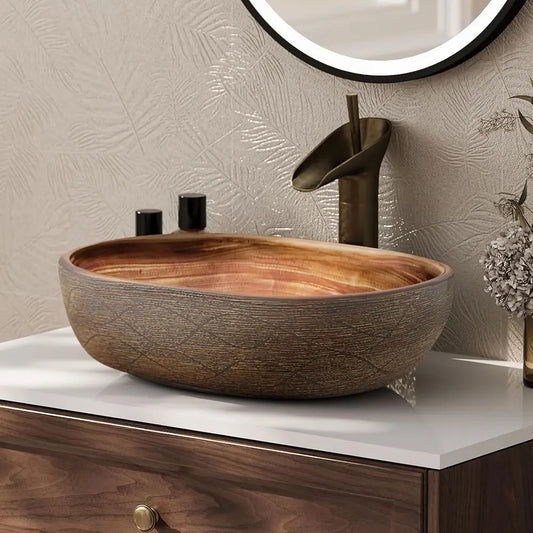 19" Vintage Oval Ceramic Vessel Sink for Bathroom