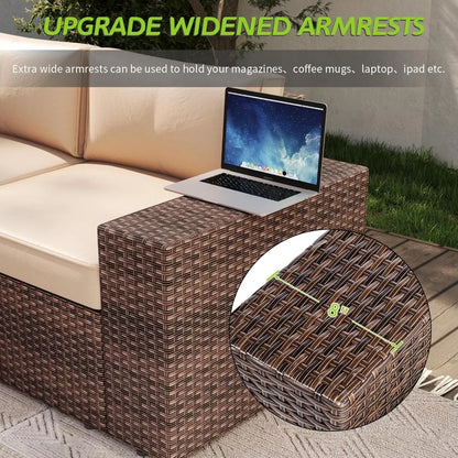 7 Piece Outdoor Wicker Patio Furniture Set with 44 " Fire Pit Table