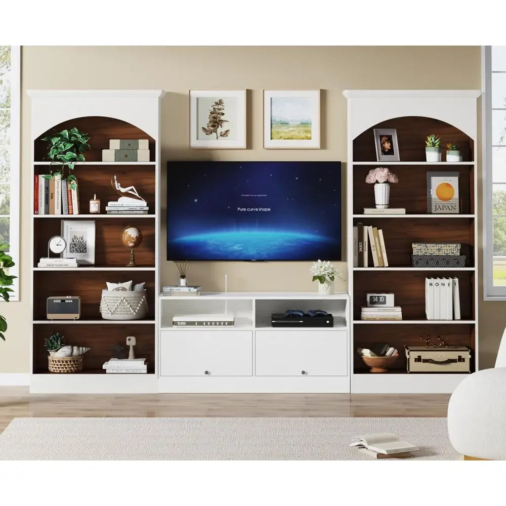 2-Piece Vintage White Oak Bookshelf Set