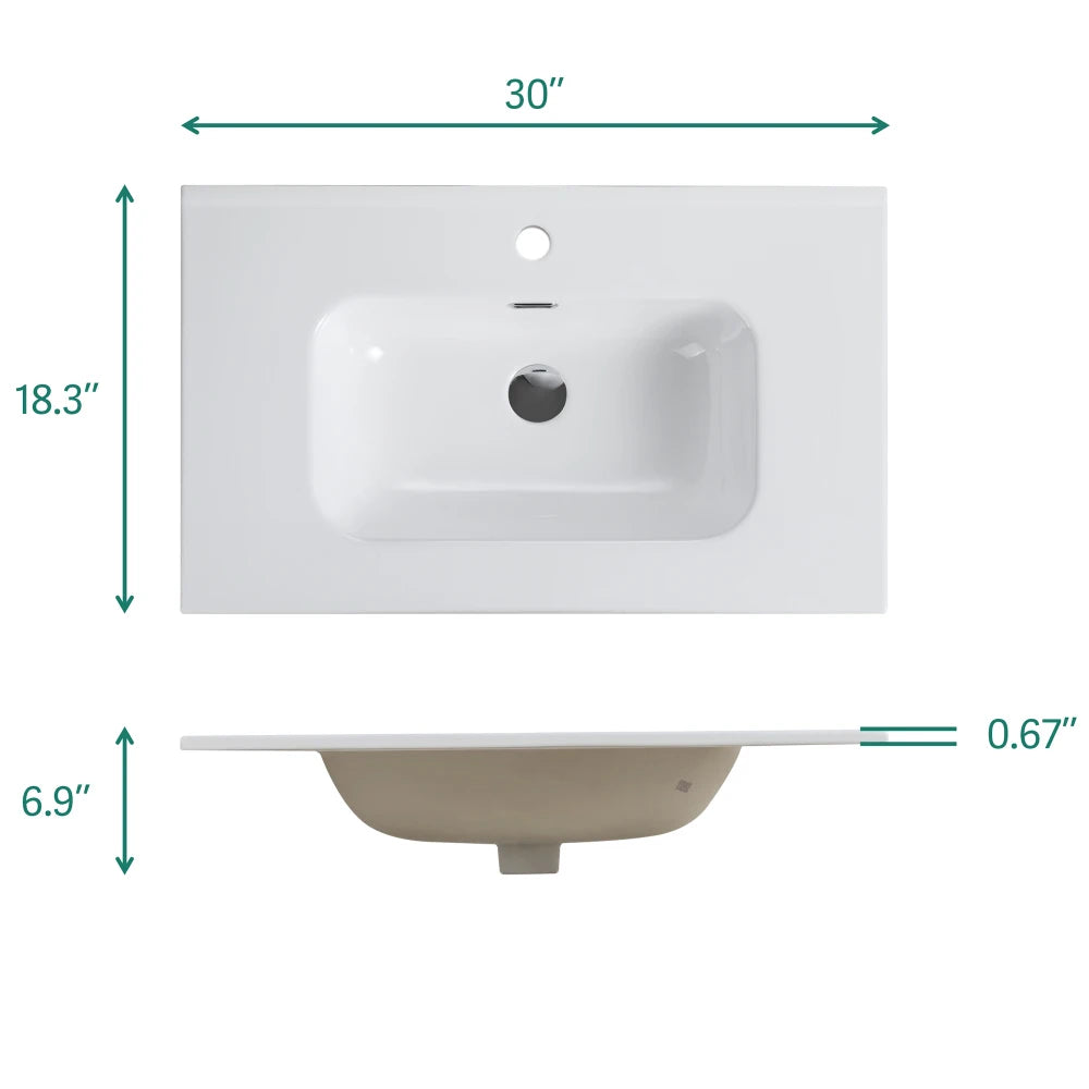 Wall Mounted 30 " Walnut Bathroom Vanity with Ceramic Sink