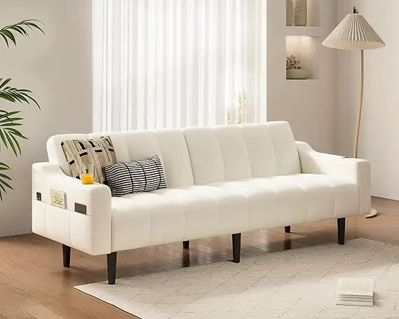 Mid-Century Modern Faux Leather Sleeper Sofa