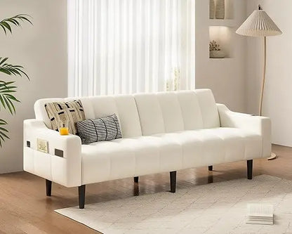 Mid-Century Modern Faux Leather Sleeper Sofa