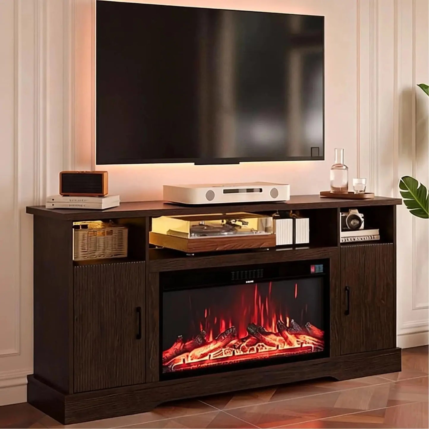 Farmhouse Electric Fireplace TV Entertainment Center