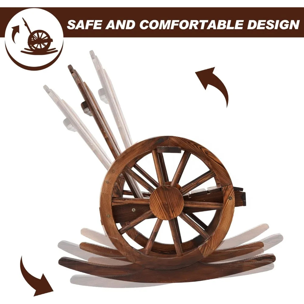 Outdoor Wooden Wagon Wheel Rocking Chairs Set