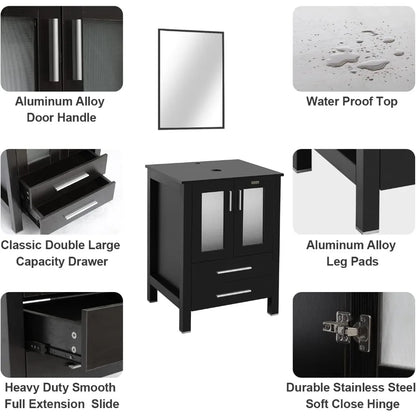 24" Modern Freestanding Blue Boat Glass Sink Combo Cabinet