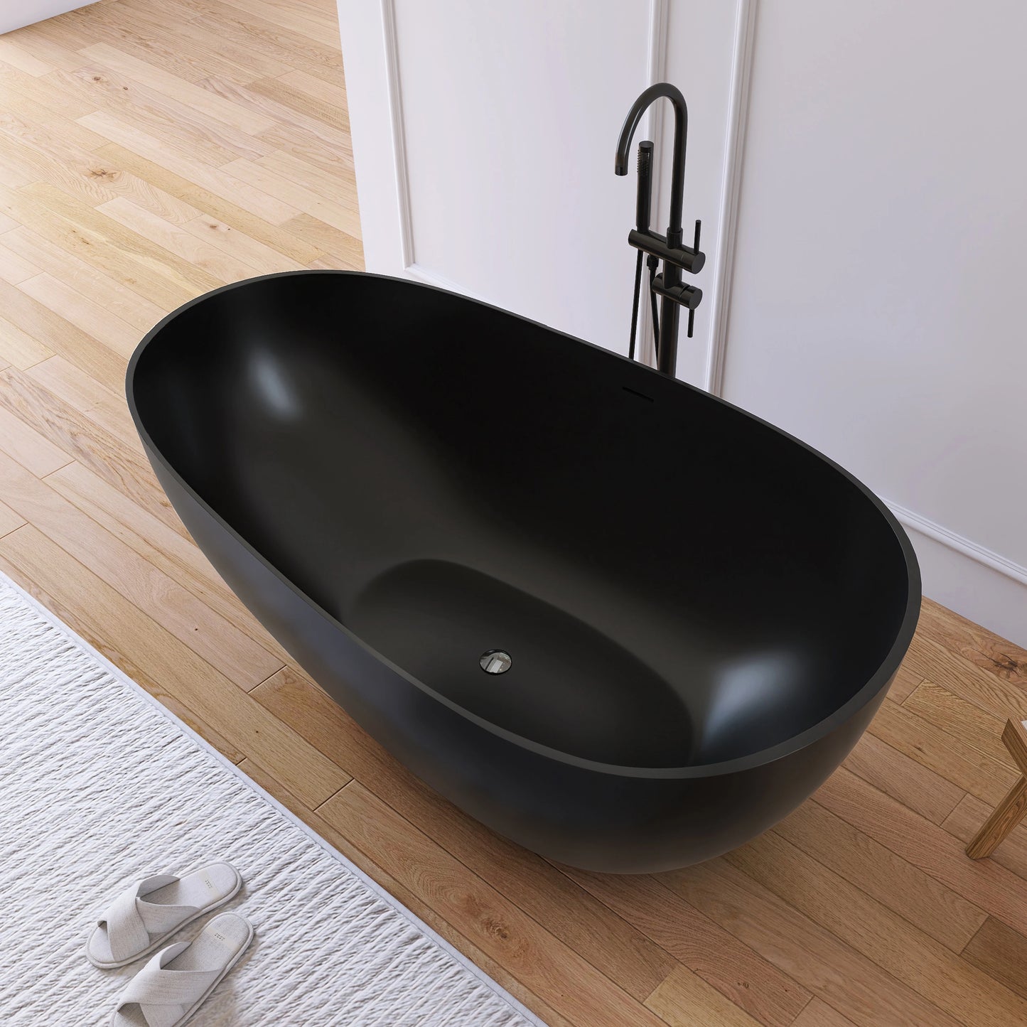 59" Matte Black Stone Resin Freestanding Bathtub