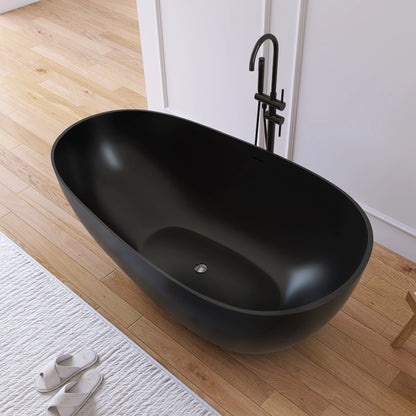 59" Matte Black Stone Resin Freestanding Bathtub