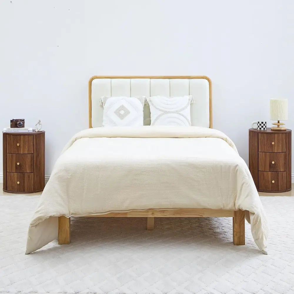 2-Piece Walnut Round Nightstand End Table with 3 Storage Drawers, 15.75 for Living Room,  Drawer for Bedroom,  Sofa Side Table Set