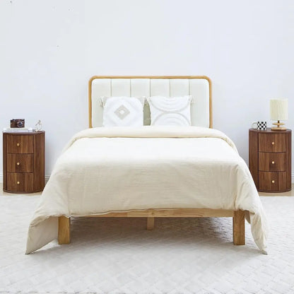 2-Piece Walnut Round Nightstand End Table with 3 Storage Drawers, 15.75 for Living Room,  Drawer for Bedroom,  Sofa Side Table Set
